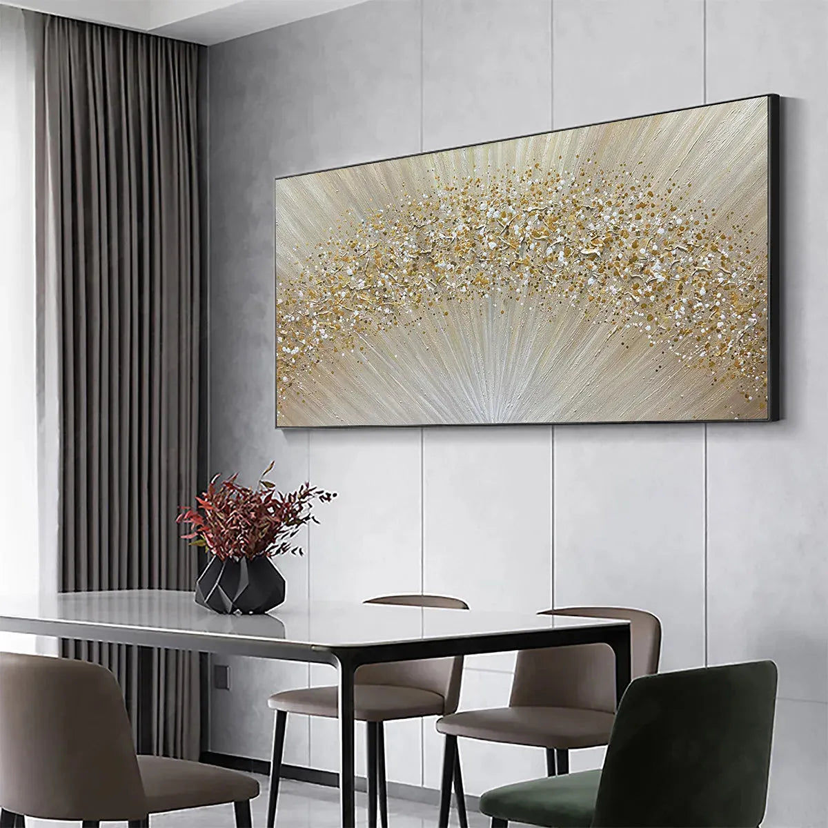 GOLDEN AURORA: Abstract Painting in Gold and Beige, Horizontal Canvas, Modern Wall Art