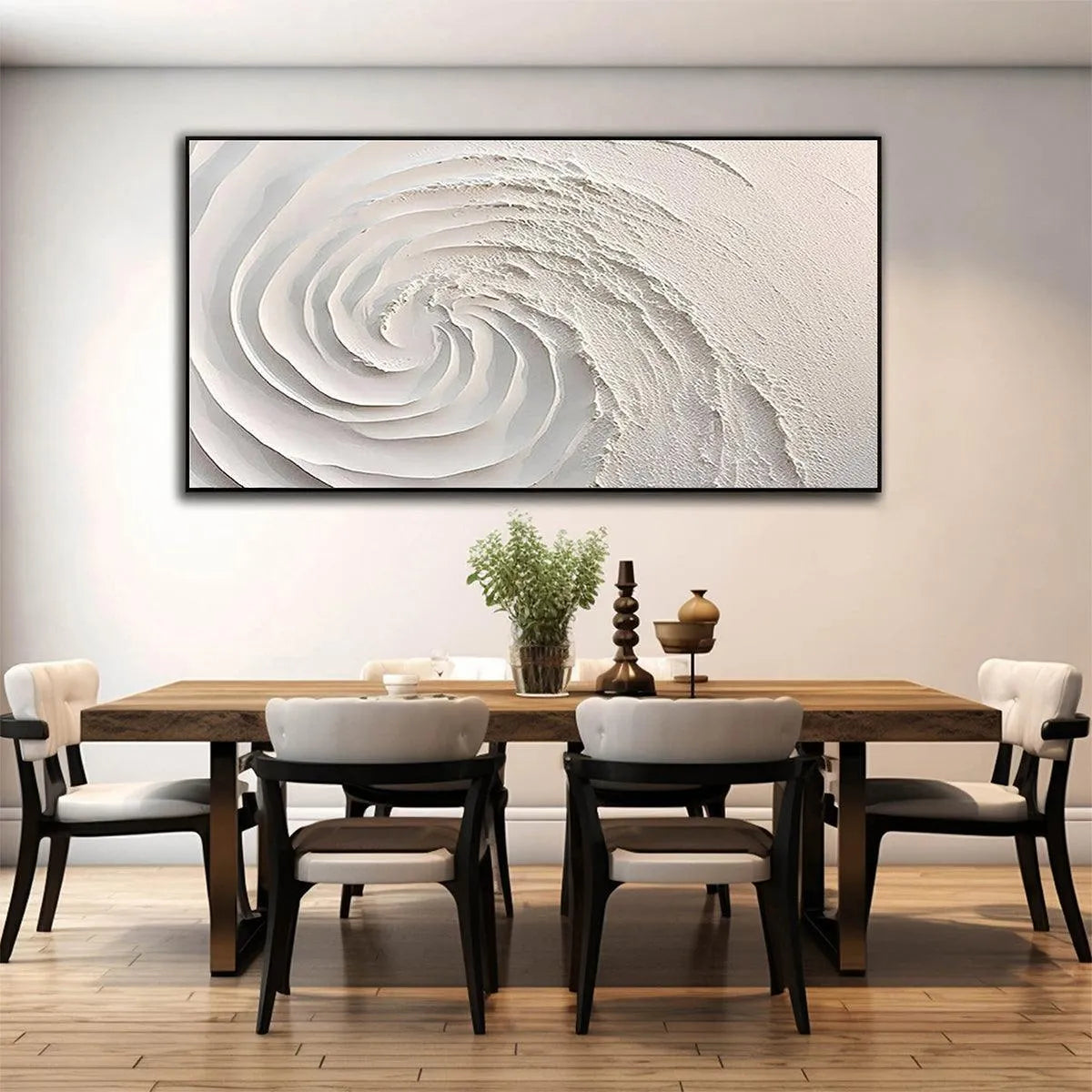 WHIRLWIND: Textured White Abstract Swirl Painting for Living Room