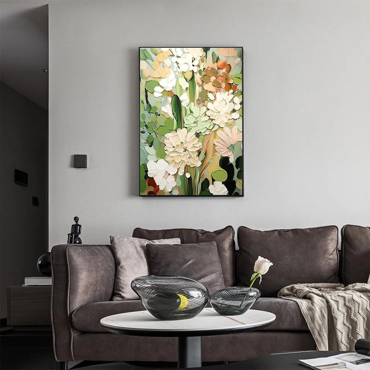 PASTEL DREAM: Textured Impasto Floral Painting in Pink, White, and Green