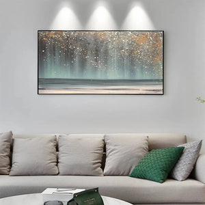 Aurora Dust abstract ocean painting by Willow Davies. Gold and grey textured ocean art, modern decor.
