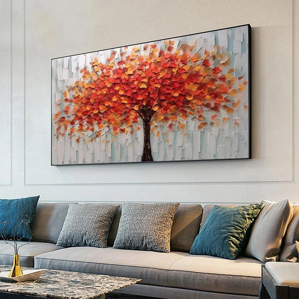 AUTUMN FIRE: Textured Impasto Painting of a Tree in Orange and Red