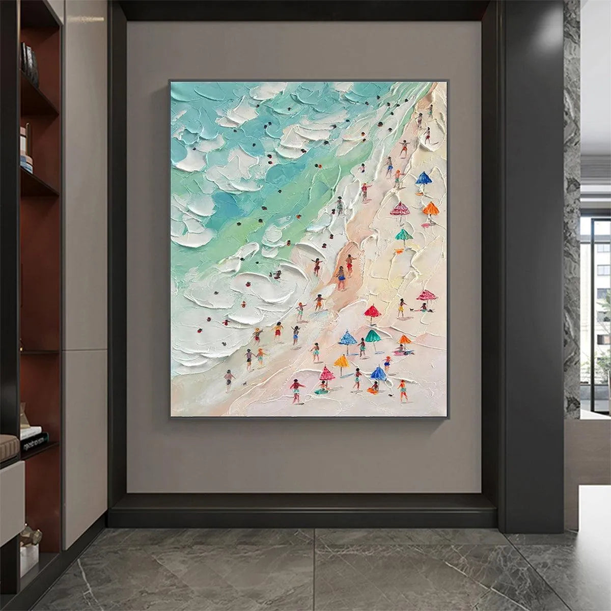 BEACH DAY: Textured Beach Scene Painting with Colorful Umbrellas