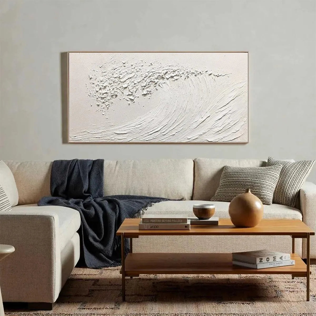 WHITE WAVE: Textured Minimalist Ocean Wave Painting in White