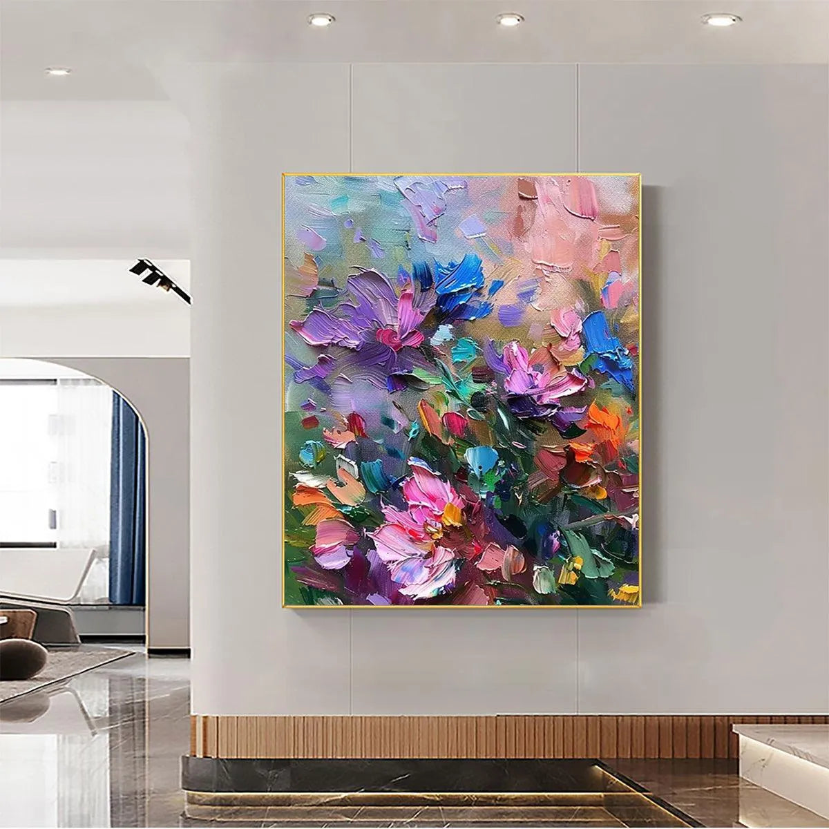 COLORFUL BLOOM: Vertical Impasto Floral Painting in Vibrant Colors