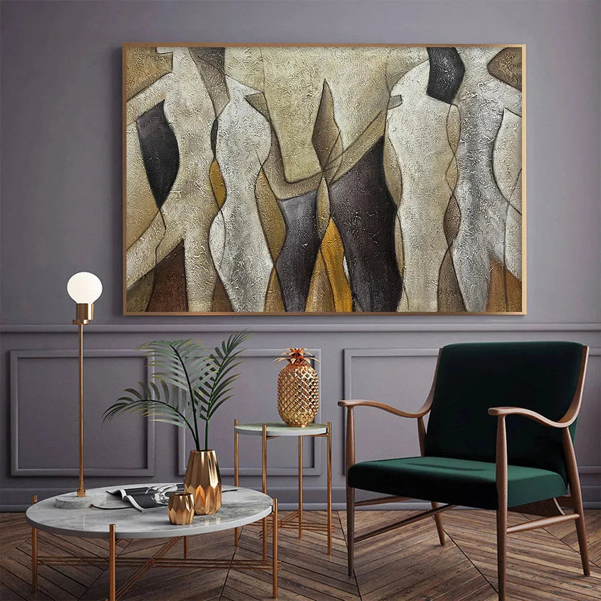 ABSTRACT FIGURES: Textured Abstract Figures Painting, Beige and Brown Wall Art, Horizontal Canvas, Modern Decor