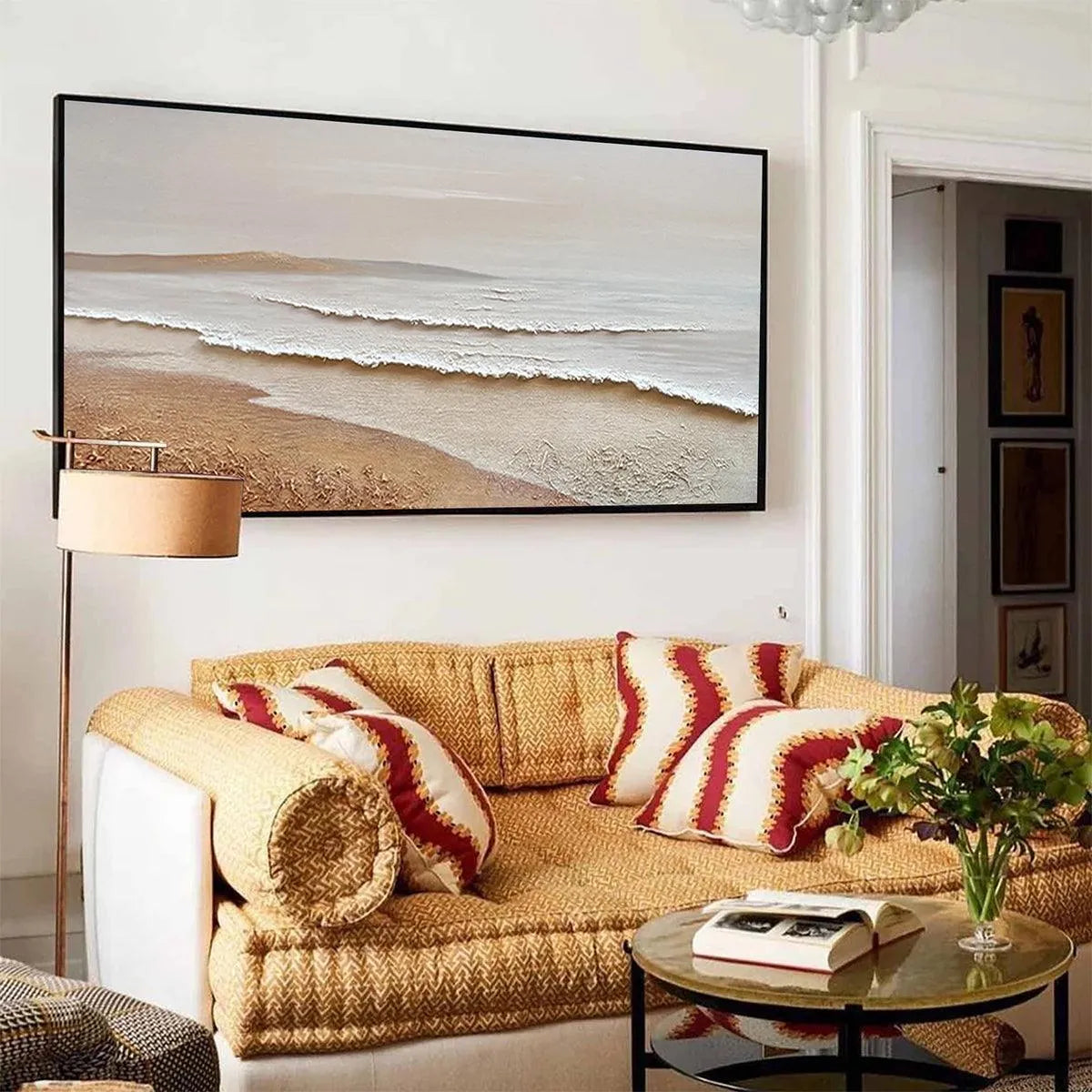 WHISPERING TIDES: Textured Coastal Landscape Painting in Beige and White