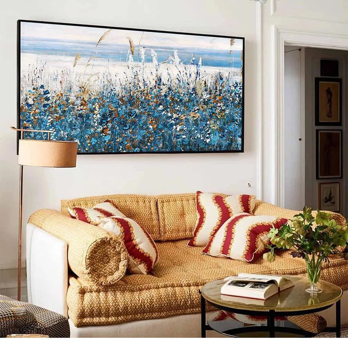 BLUE DUNES: Coastal Landscape Painting with Blue Flowers