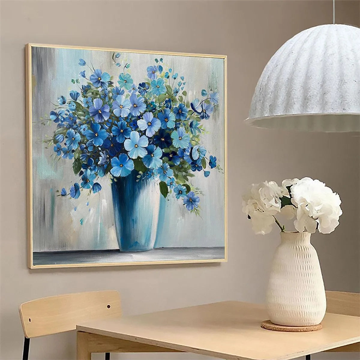 BLUE SERENITY: Blue Floral Painting, Square Canvas Art, Still Life Wall Decor, Calming Artwork