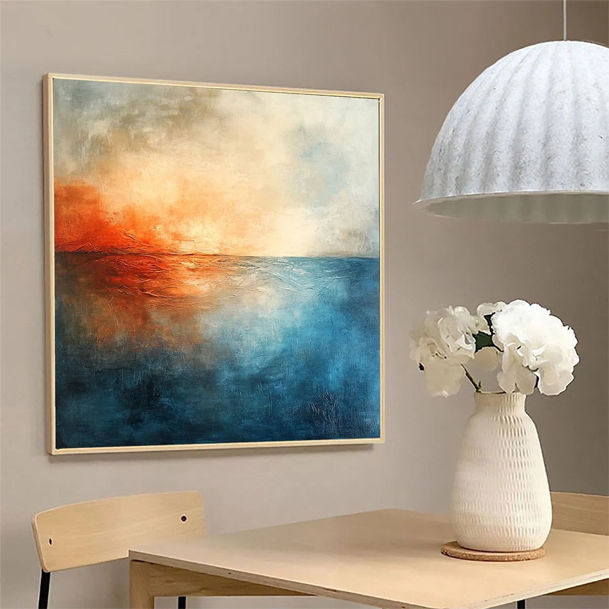 FIERY EMBRACE: Abstract Ocean Sunset Oil Painting