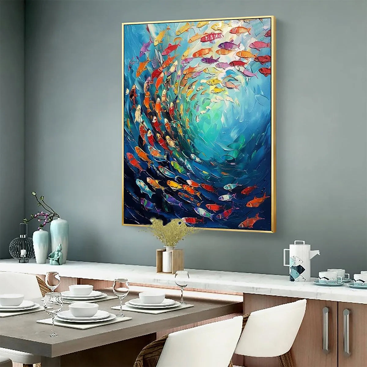 WHIRLPOOL OF FISH: Colorful School of Fish Painting