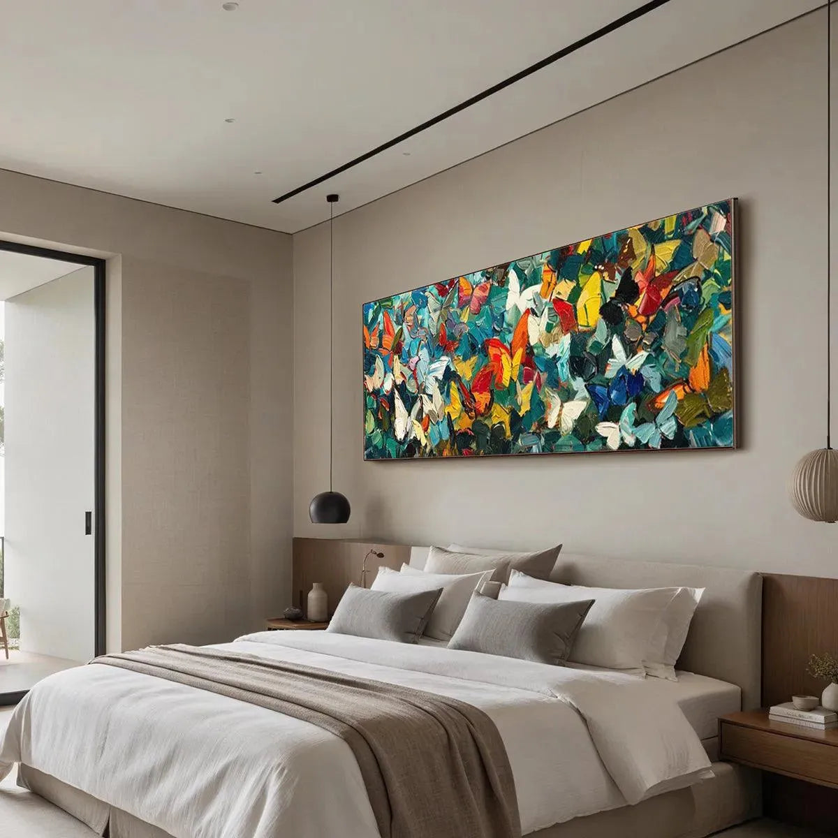 BUTTERFLY WHIRLWIND PANORAMIC: Butterfly Painting, Panoramic Wall Art, Colorful Impasto Decor