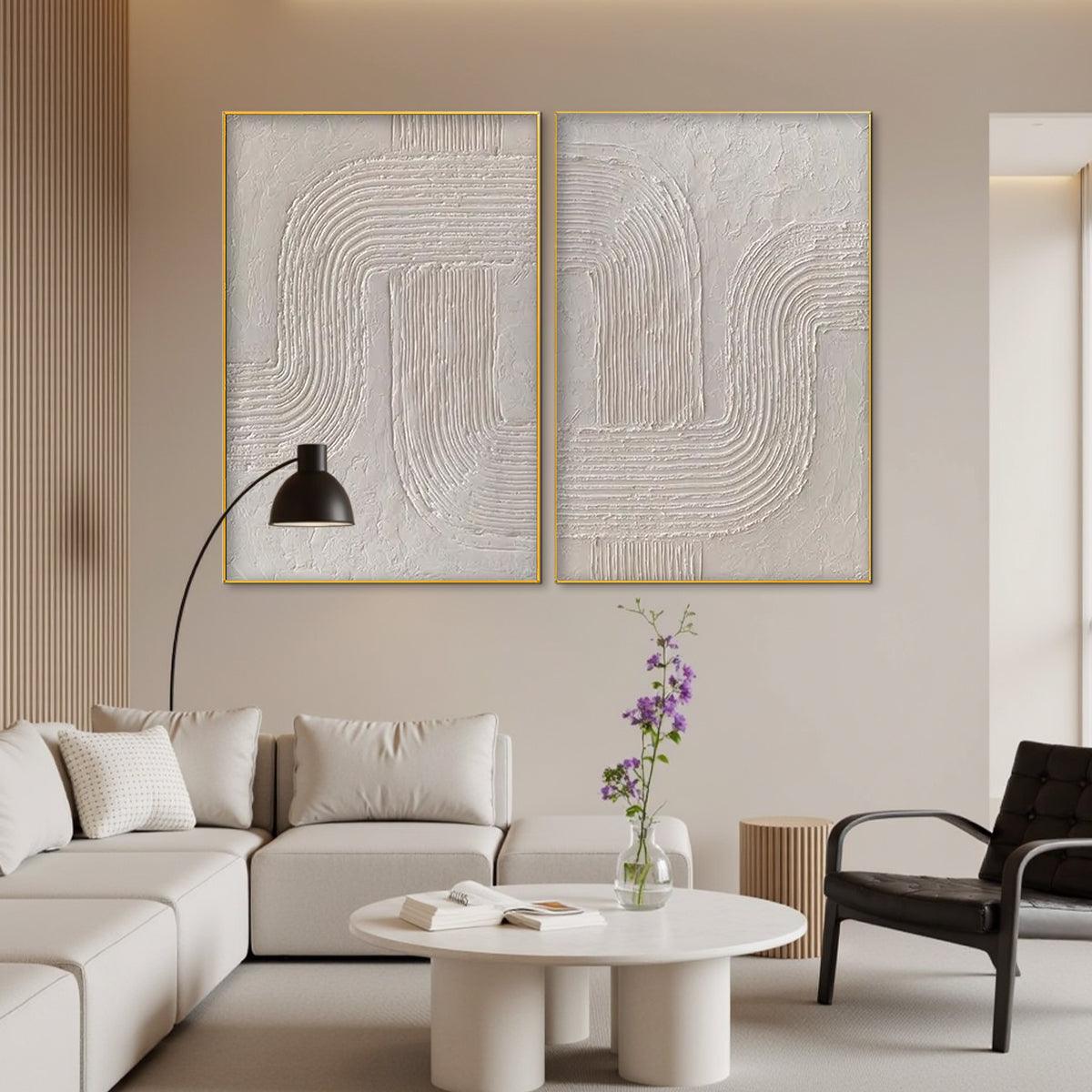 WHITE TEXTURE DUO: Set of 2 Textured Abstract Paintings