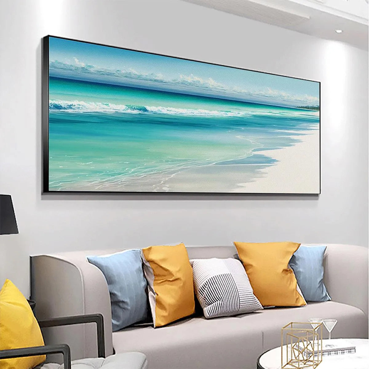 TURQUOISE DREAM PANORAMIC: Beach Painting, Panoramic Wall Art, Coastal Decor