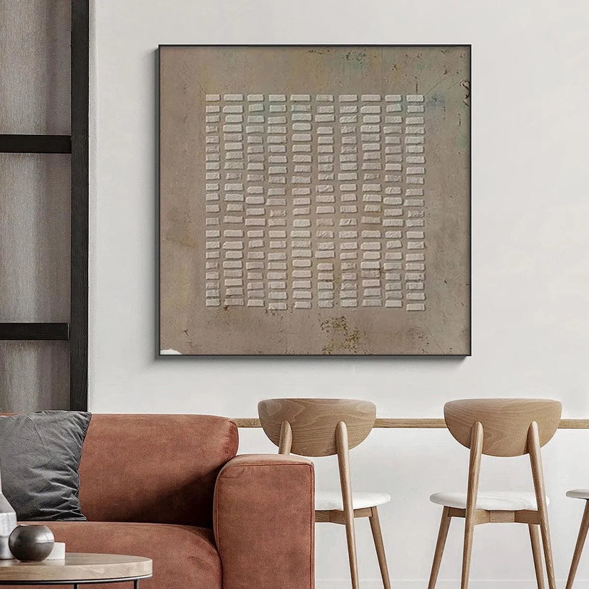 TEXTURED BEIGE GRID: Minimalist Textured Painting