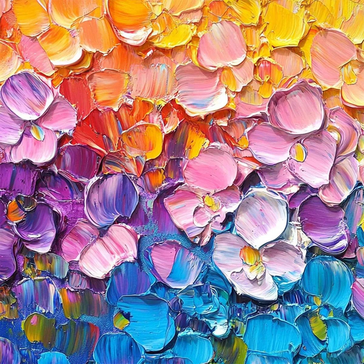 RAINBOW FALLS: Panoramic Impasto Floral Oil Painting in Vibrant Rainbow Hues