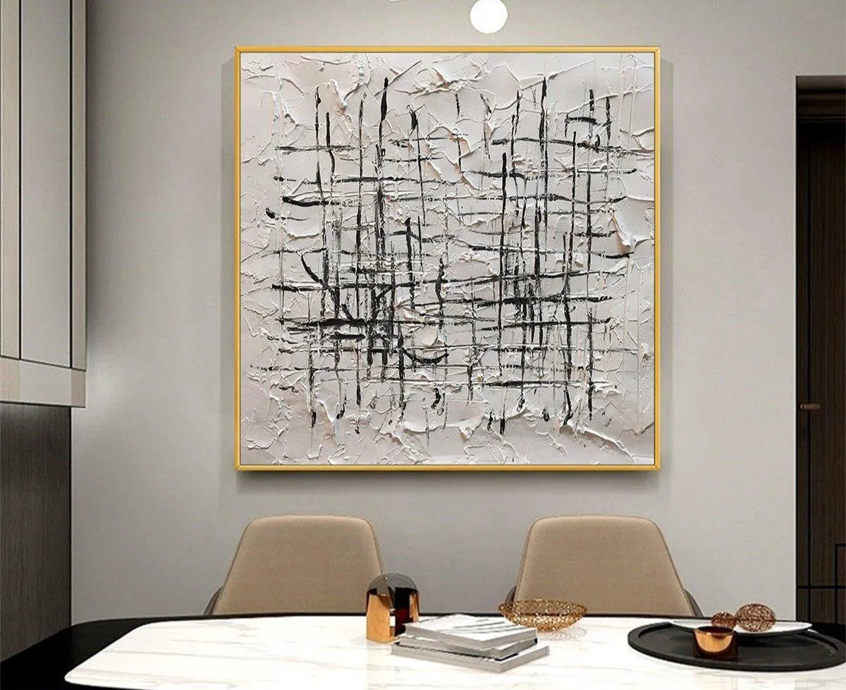 WOVEN LINES: Textured Minimalist Abstract Painting in Black and White