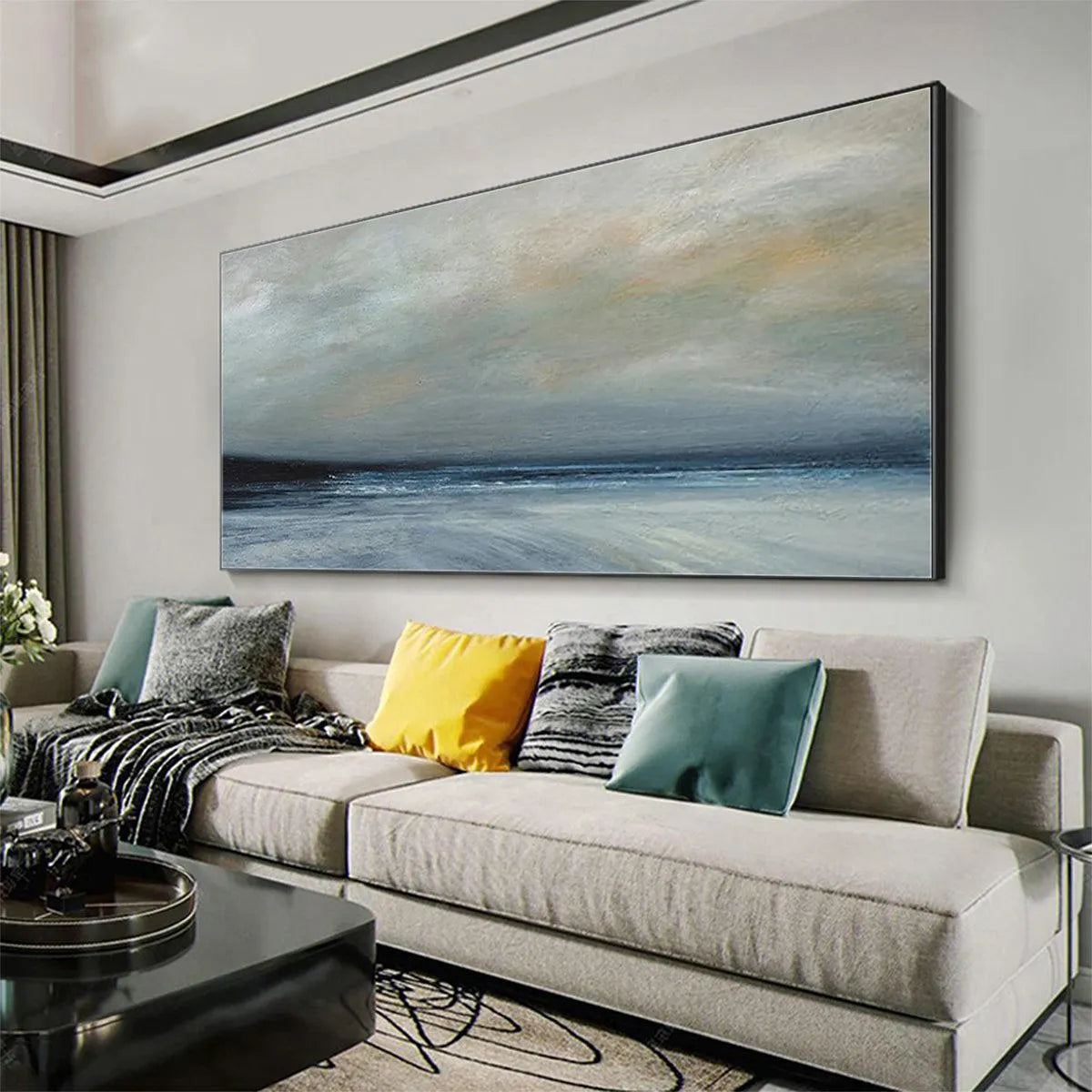 TWILIGHT COAST: Panoramic Coastal Landscape Painting, Horizontal Wall Art