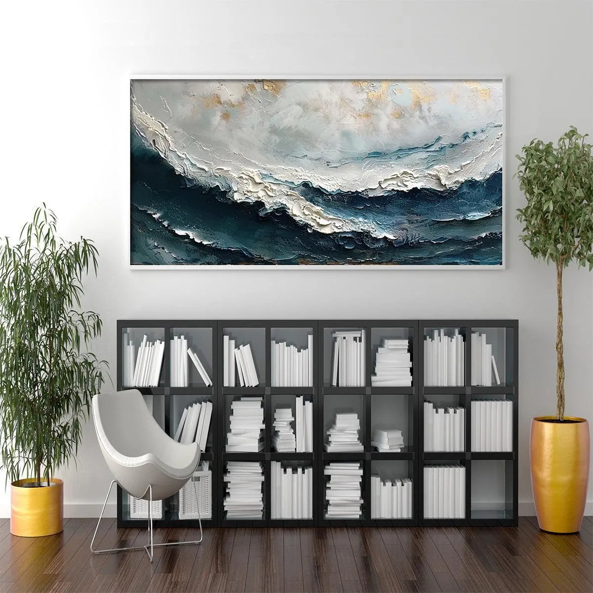 OCEAN DREAM: Textured Abstract Ocean Painting in Blue, White, and Gold