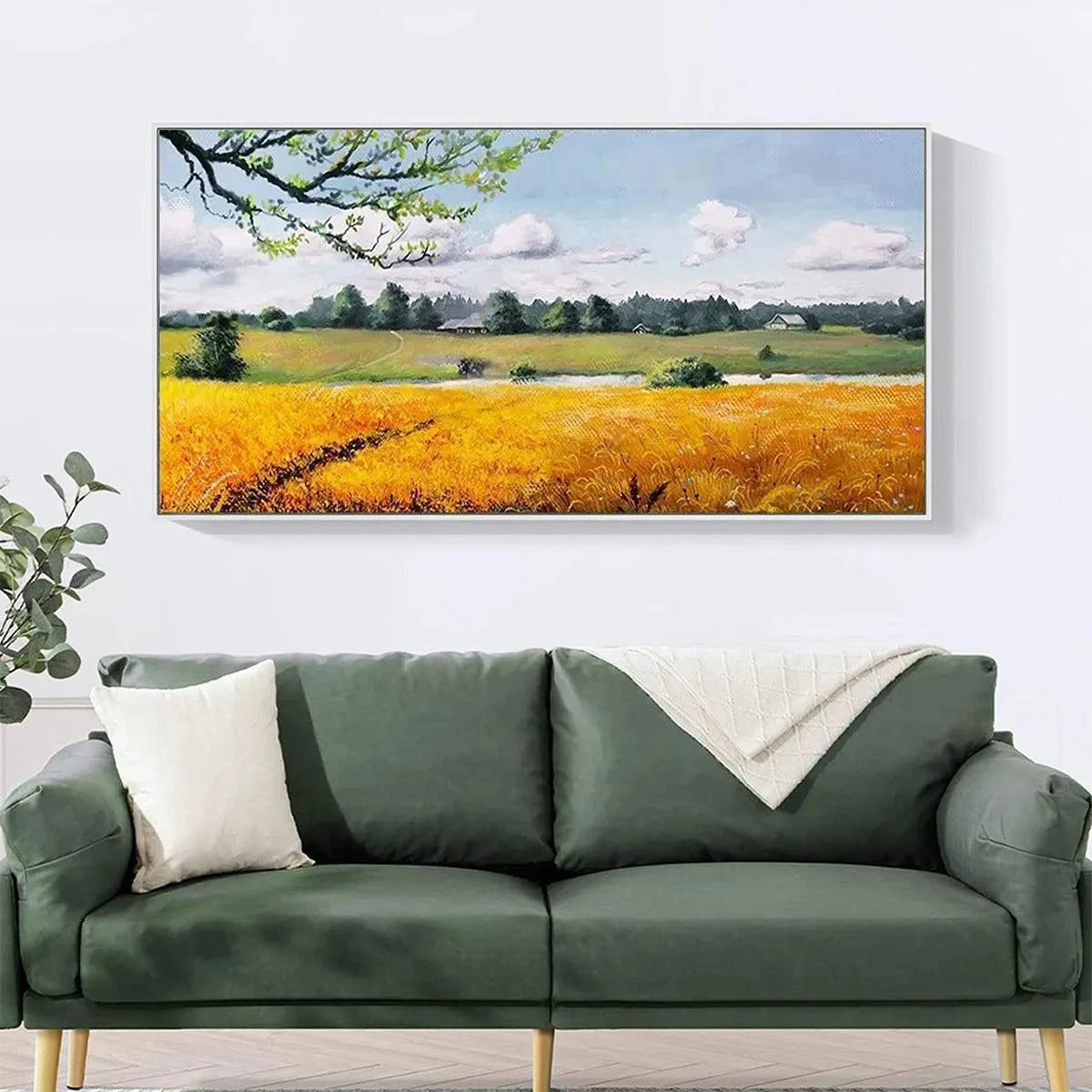 GOLDEN HARVEST: Tranquil Landscape Painting of a Golden Field