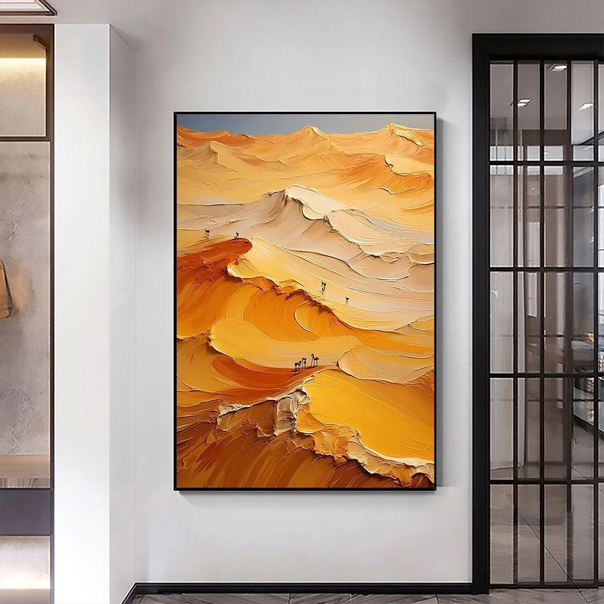 GOLDEN DUNES: Textured Orange Desert Landscape Impasto Painting for Living Room