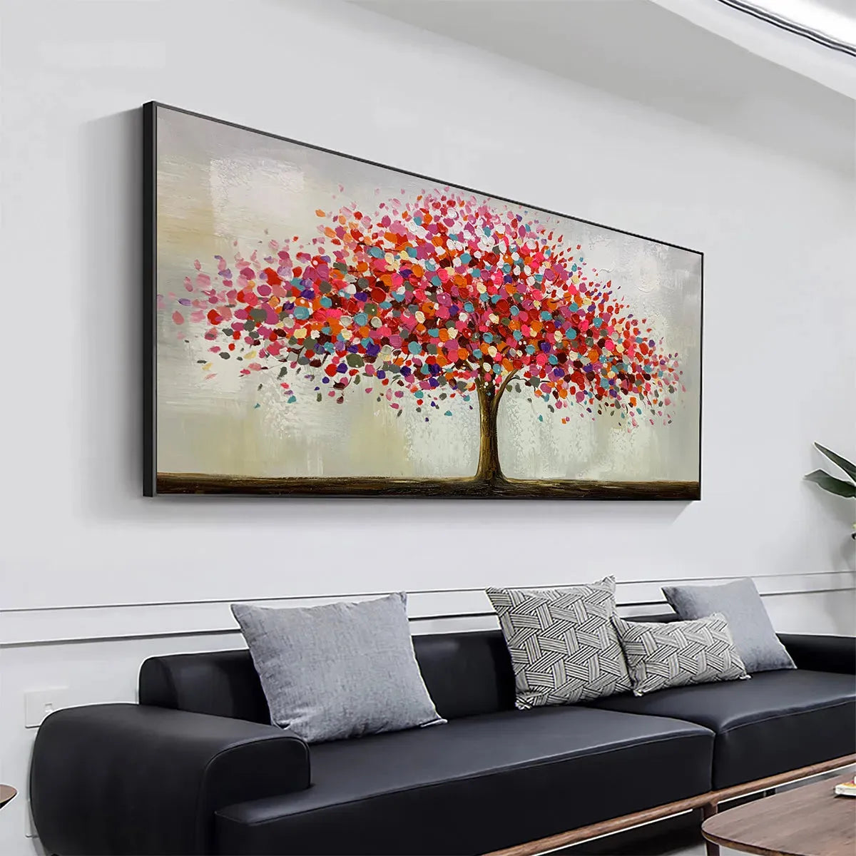 JEWEL TREE: Colorful Abstract Tree Painting, Impasto Texture, Horizontal Canvas, Modern Wall Art