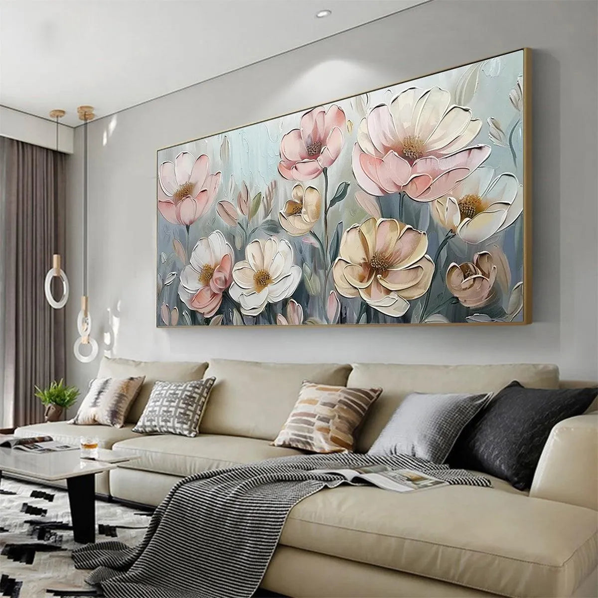 SOFT BLOSSOMS: Textured Impasto Floral Painting in Soft Pink and White