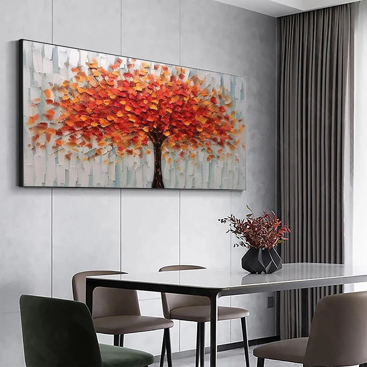 AUTUMN FIRE: Textured Impasto Painting of a Tree in Orange and Red