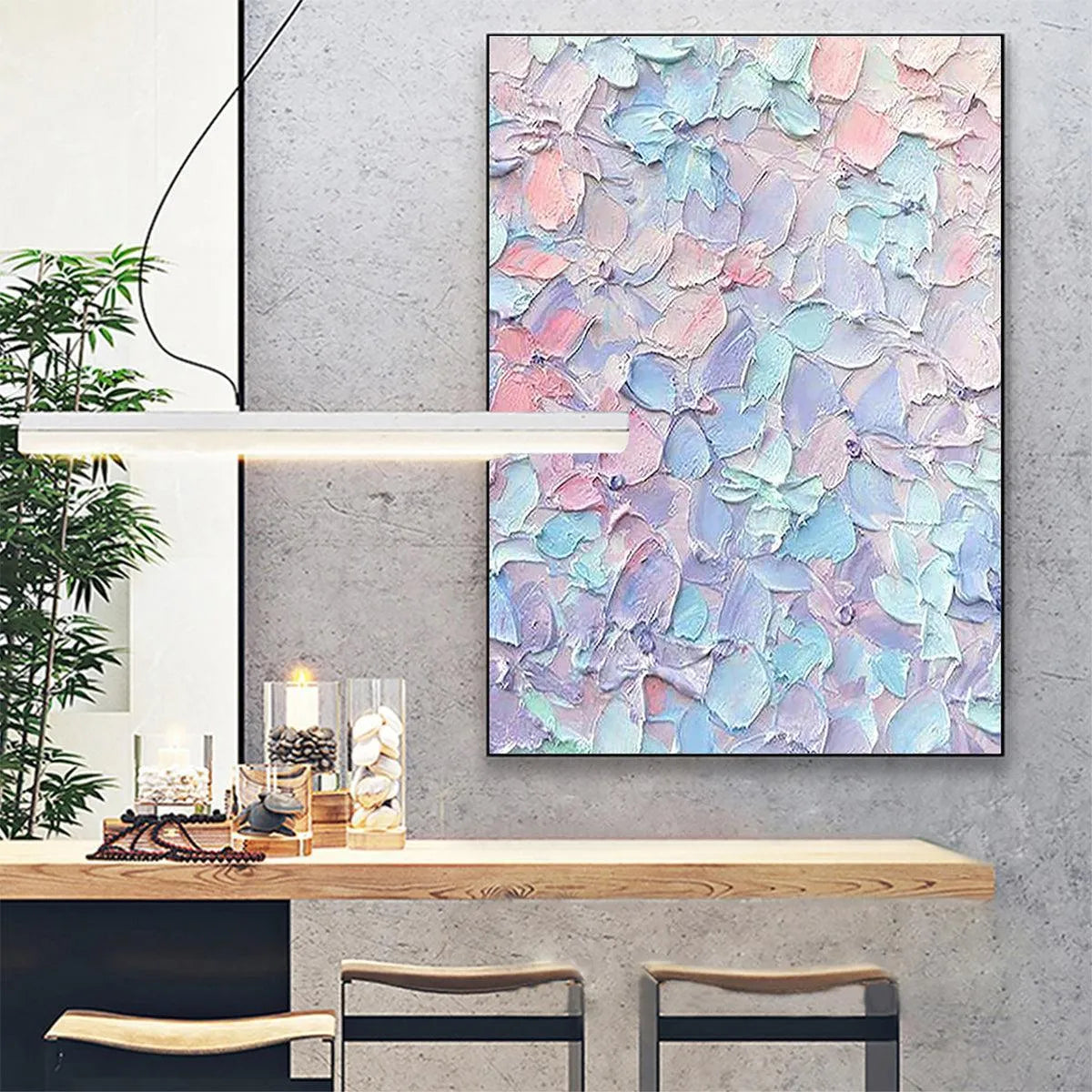 PASTEL DREAM: Textured Impasto Floral Painting in Pink, Blue, and Purple