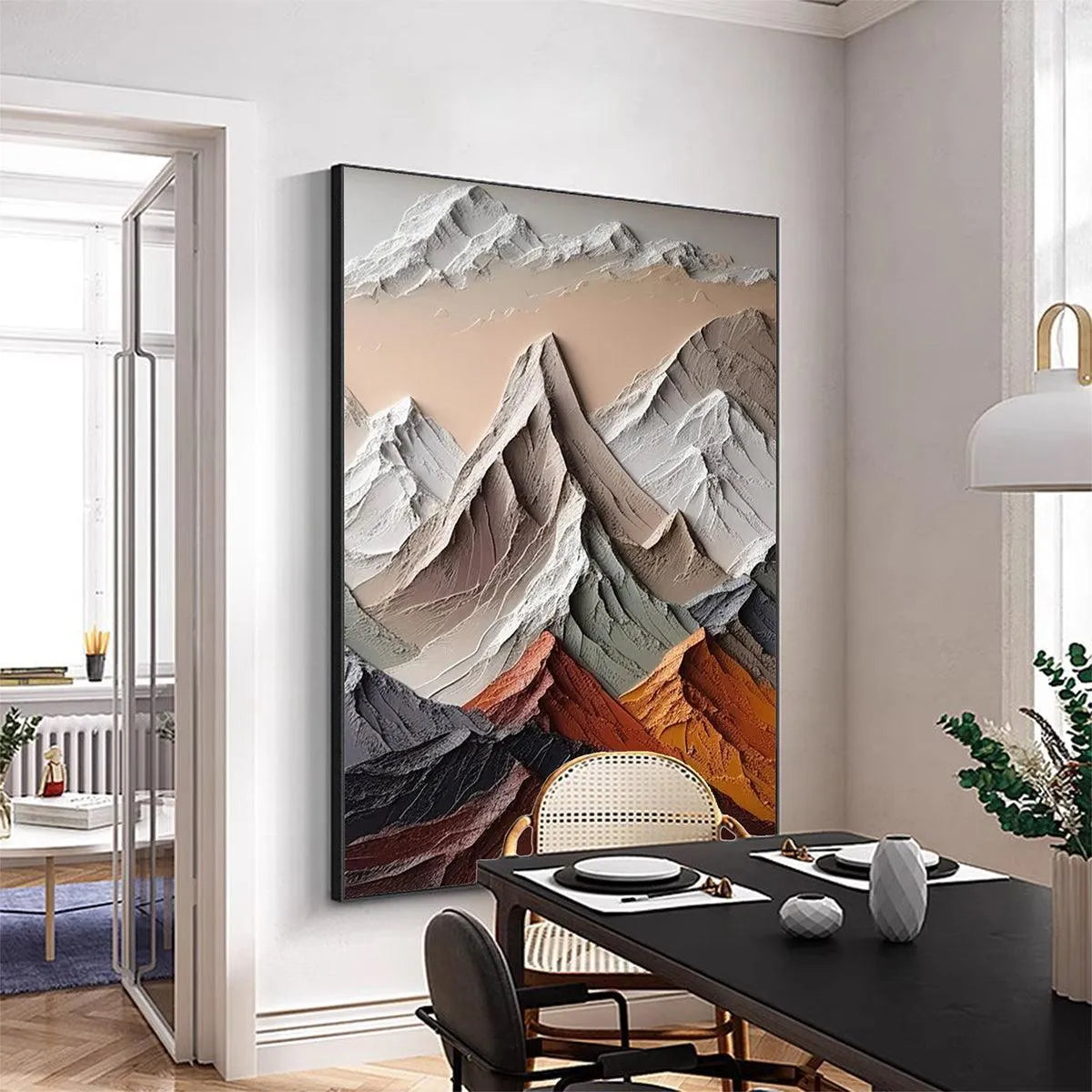 MAJESTIC PEAKS: Textured Impasto Mountain Landscape Painting in Earthy Tones