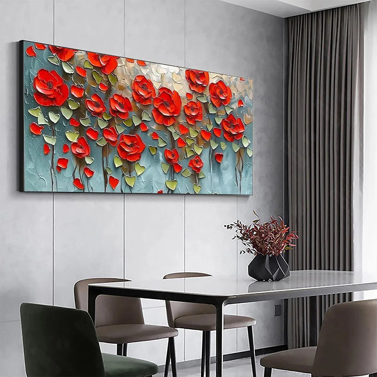 CRIMSON FIELD: Textured Impasto Red Poppy Field Painting