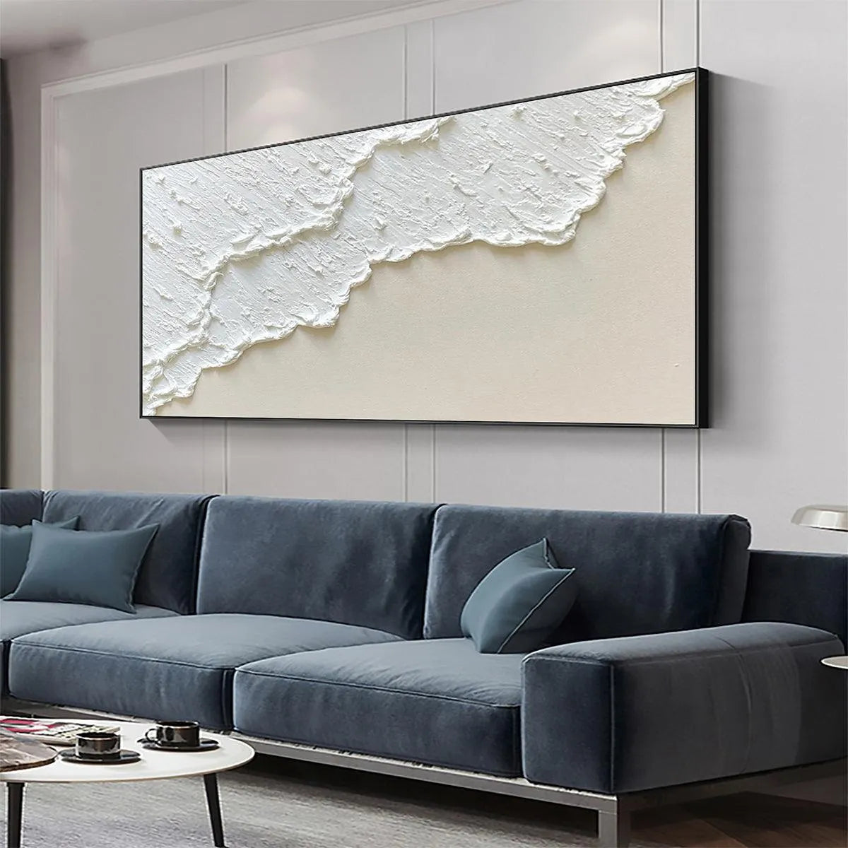 WHITE WAVE: Textured Minimalist Coastal Abstract Painting in White and Beige