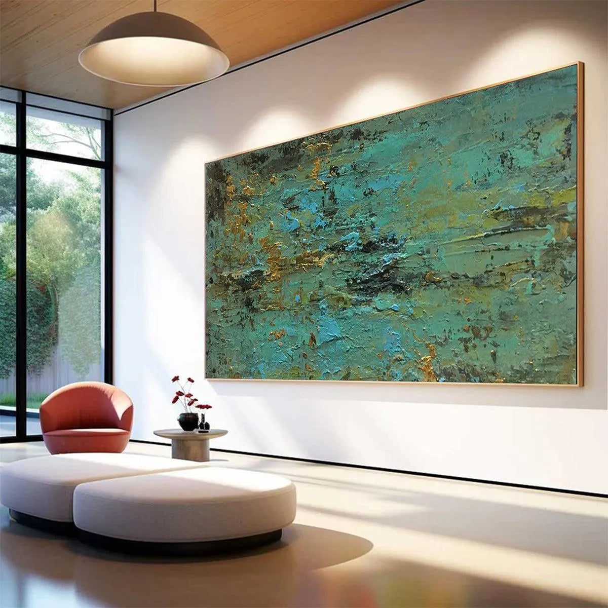 GOLDEN TIDE: Textured Abstract Painting in Teal and Gold