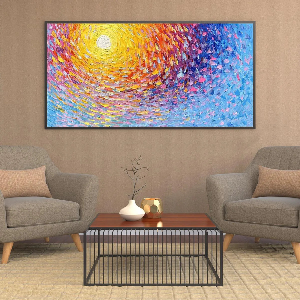 SUNRISE SERENADE: Textured Abstract Sunrise Painting in Yellow and Blue