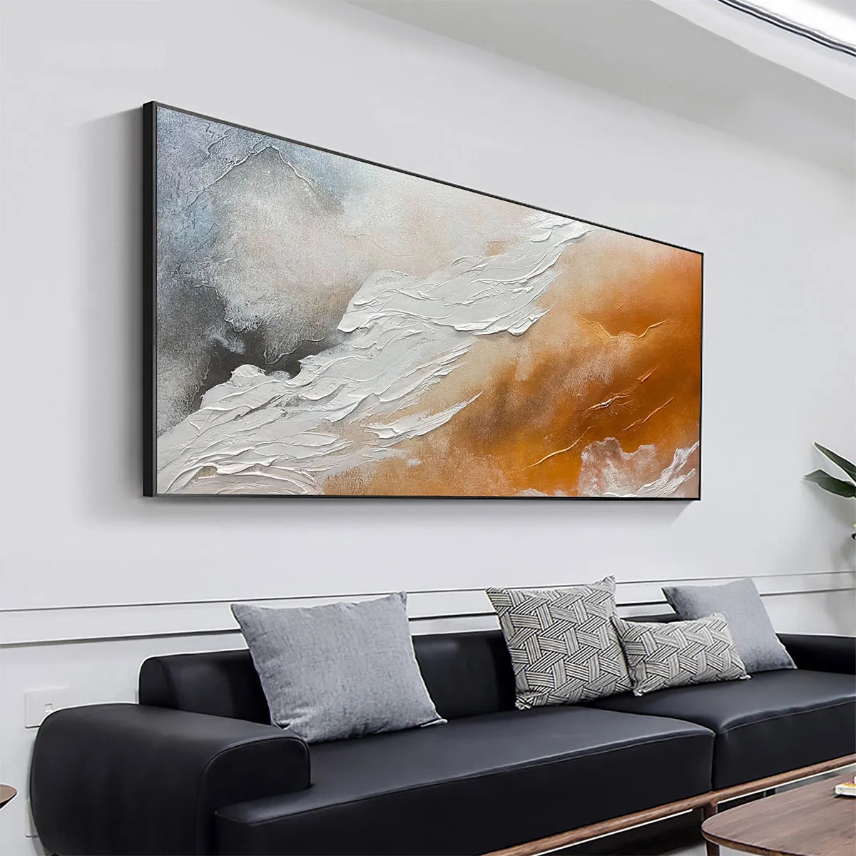 DESERT FLOW: Abstract Landscape Painting in Orange, White, and Grey, Textured Canvas, Modern Wall Art