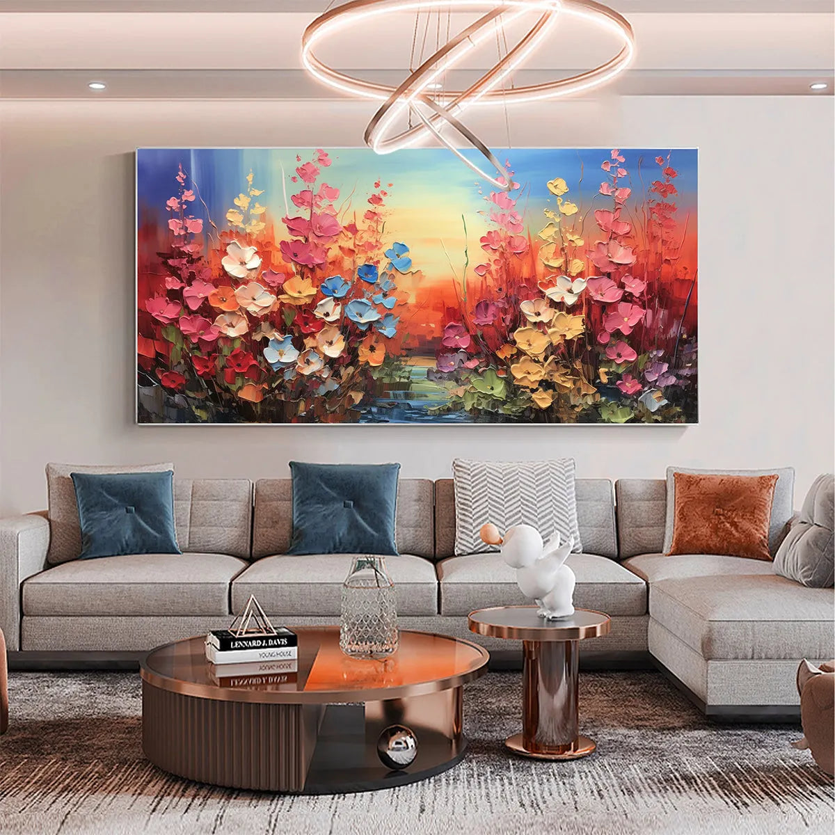 BLOOMING MEADOW: Panoramic Floral Landscape Painting, Impasto Flowers, Colorful, Living Room, Bedroom, Dining Room