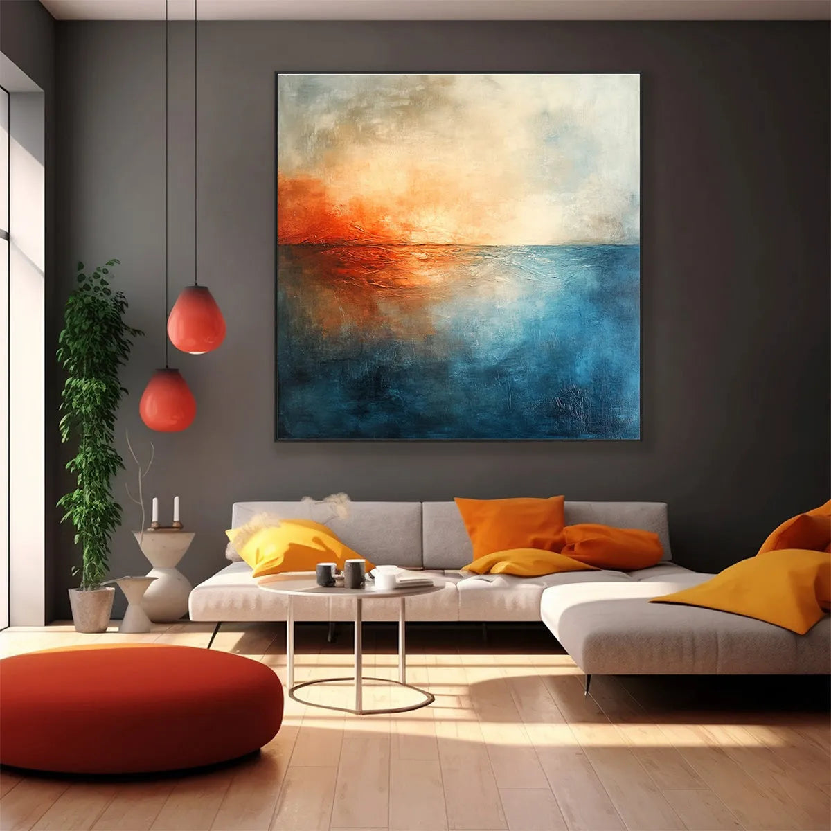 FIERY EMBRACE: Abstract Ocean Sunset Oil Painting