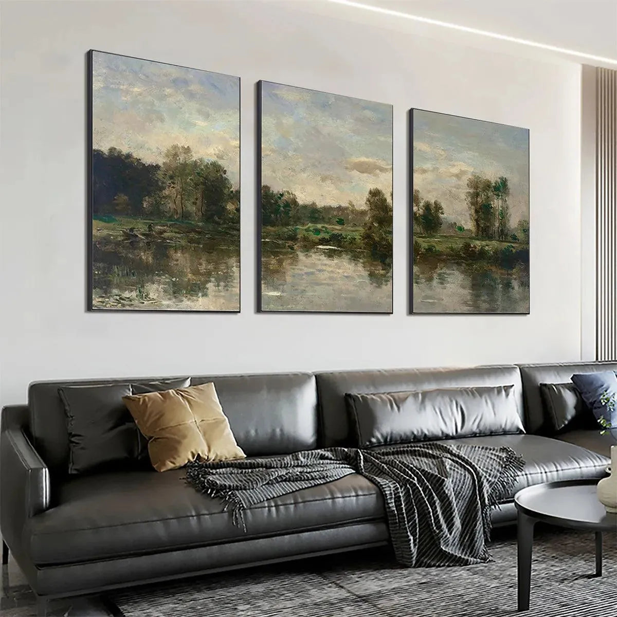 Riverside Triptych: Chinese Landscape Art Set | Wall Art – MontCarta