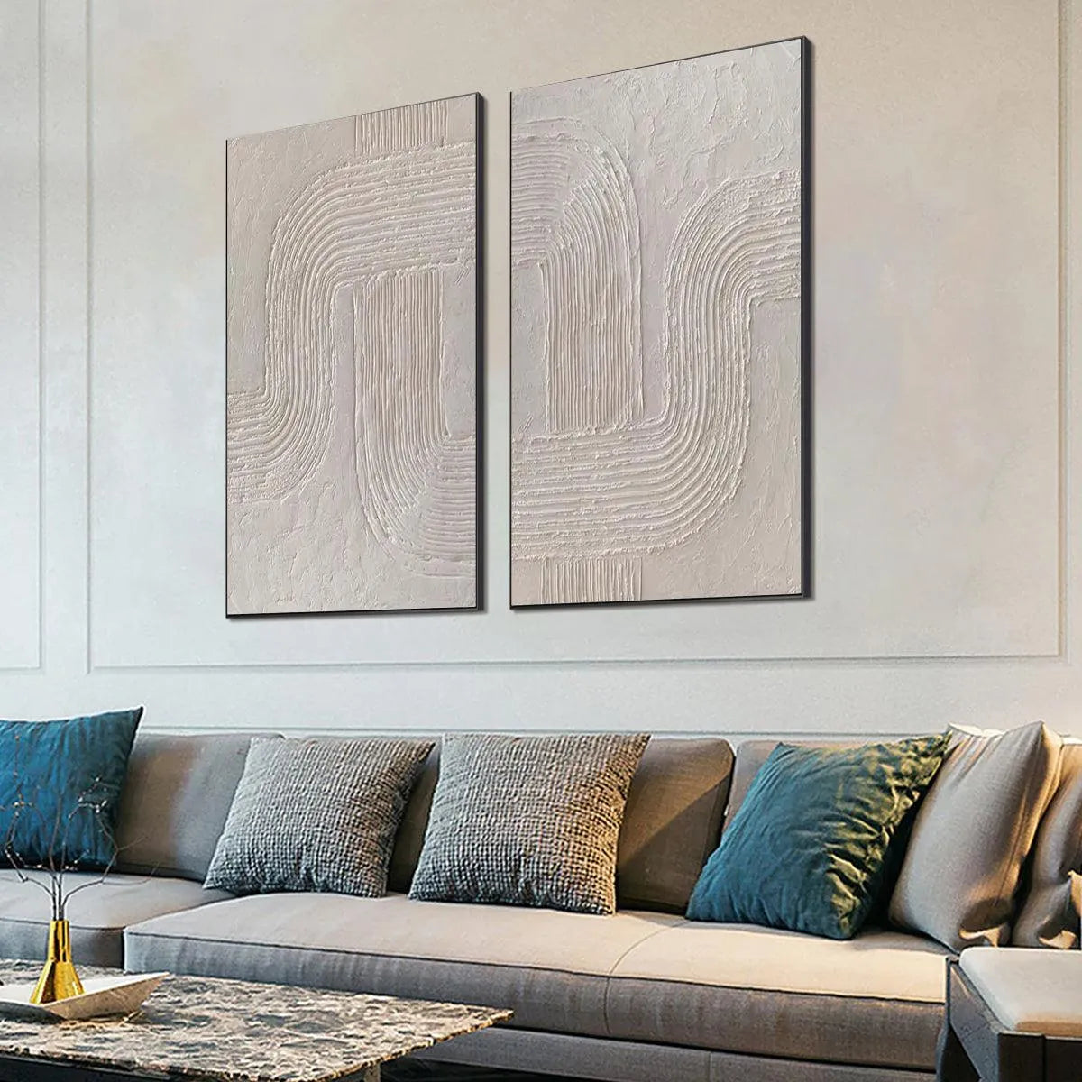 WHITE TEXTURE DUO: Set of 2 Textured Abstract Paintings