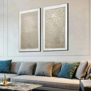 Textured Beige Grid Set by Javier Ramirez: Minimalist textured paintings, modern home decor.