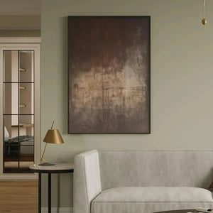 Dark Brown Textured Abstract painting by Javier Ramirez in a modern living room, perfect for contemporary spaces.