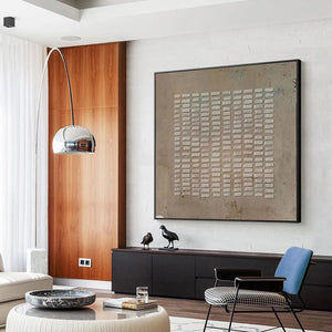 TEXTURED BEIGE GRID painting by Javier Ramirez, minimalist textured beige artwork, modern wall decor, grid pattern