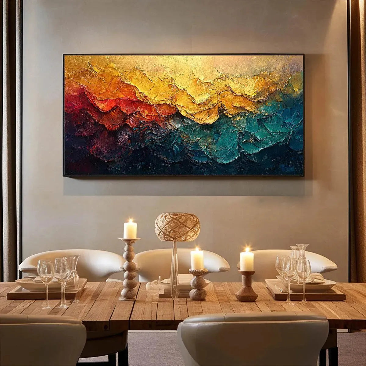 Molten Horizon: Textured Impasto Abstract Landscape Oil Painting