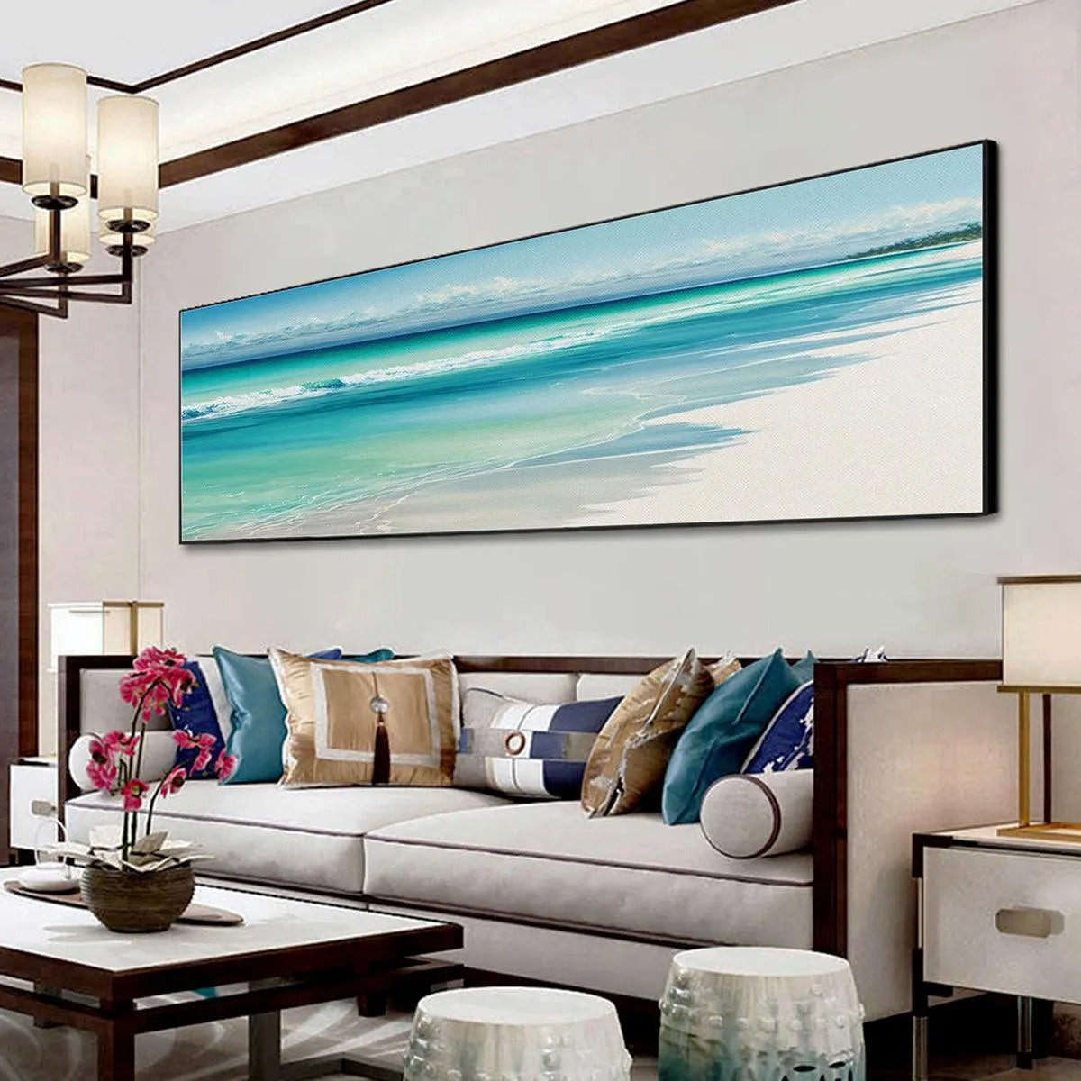 TURQUOISE DREAM PANORAMIC: Beach Painting, Panoramic Wall Art, Coastal Decor