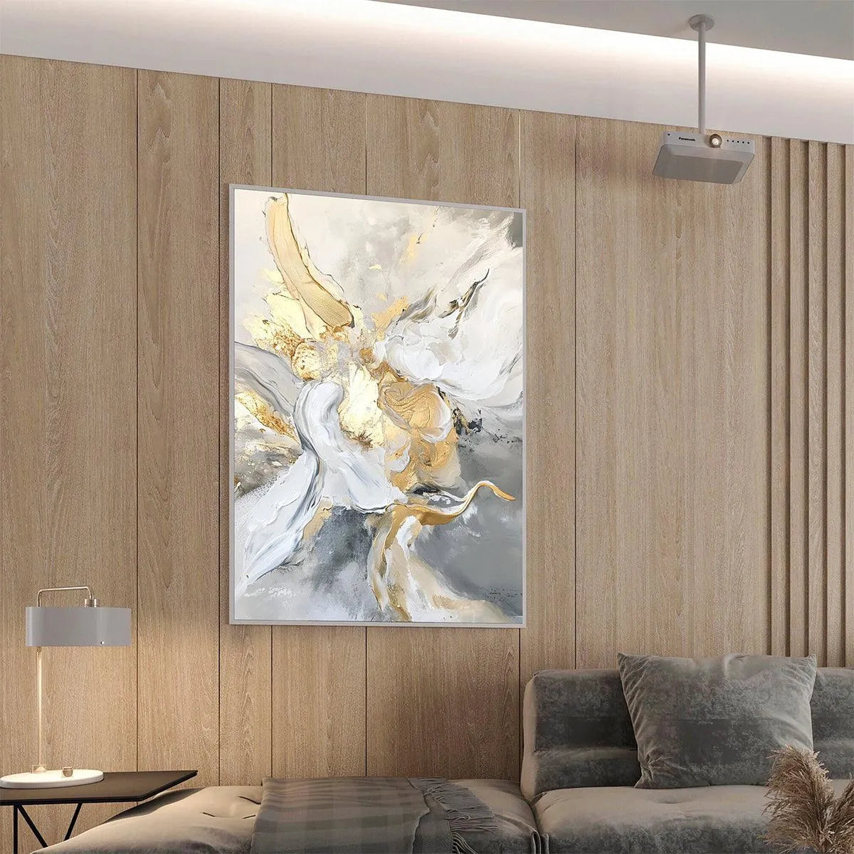 ETHEREAL GOLD: Abstract White, Grey and Gold Oil Painting