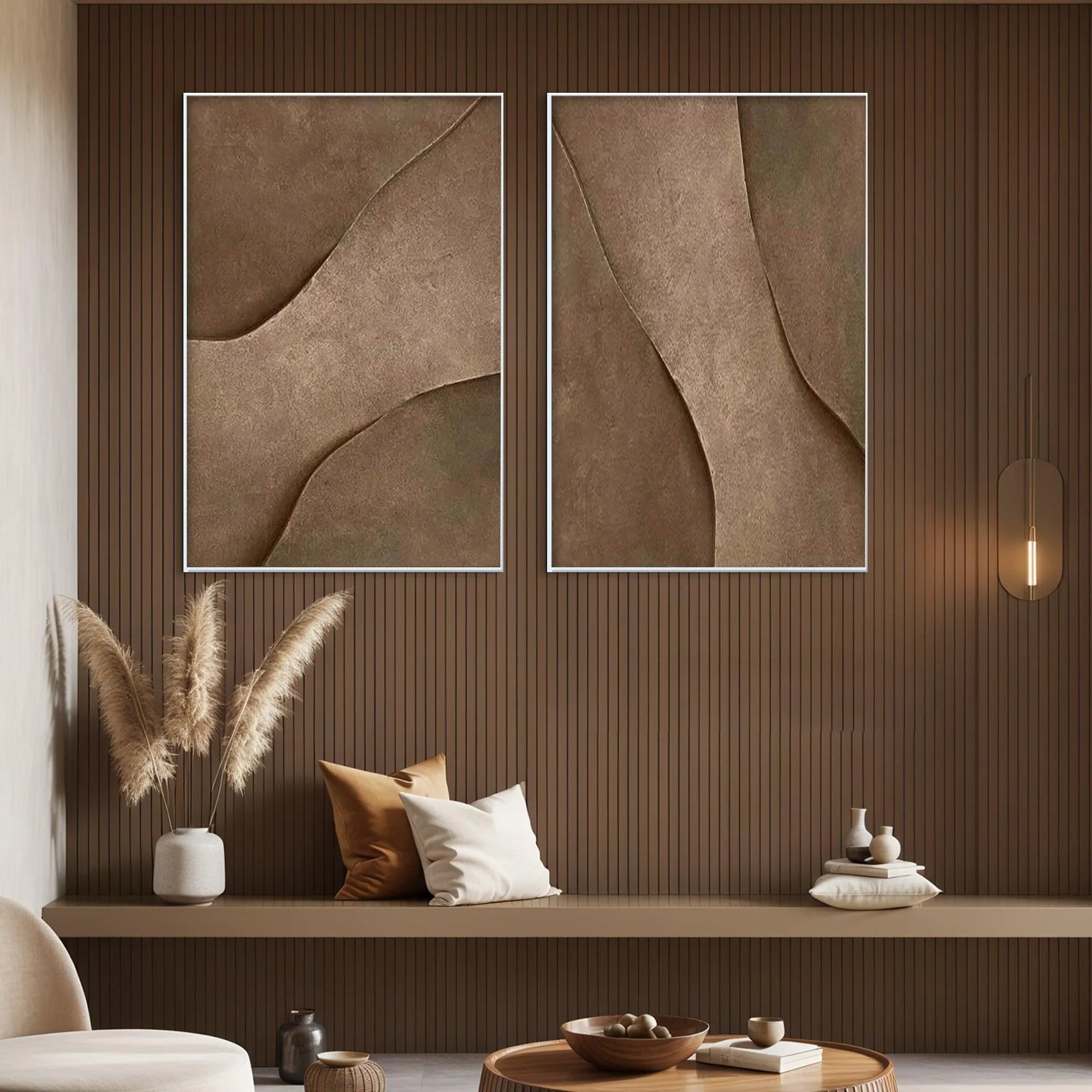 BROWN TEXTURE DUO: Set of 2 Textured Abstract Paintings in Brown