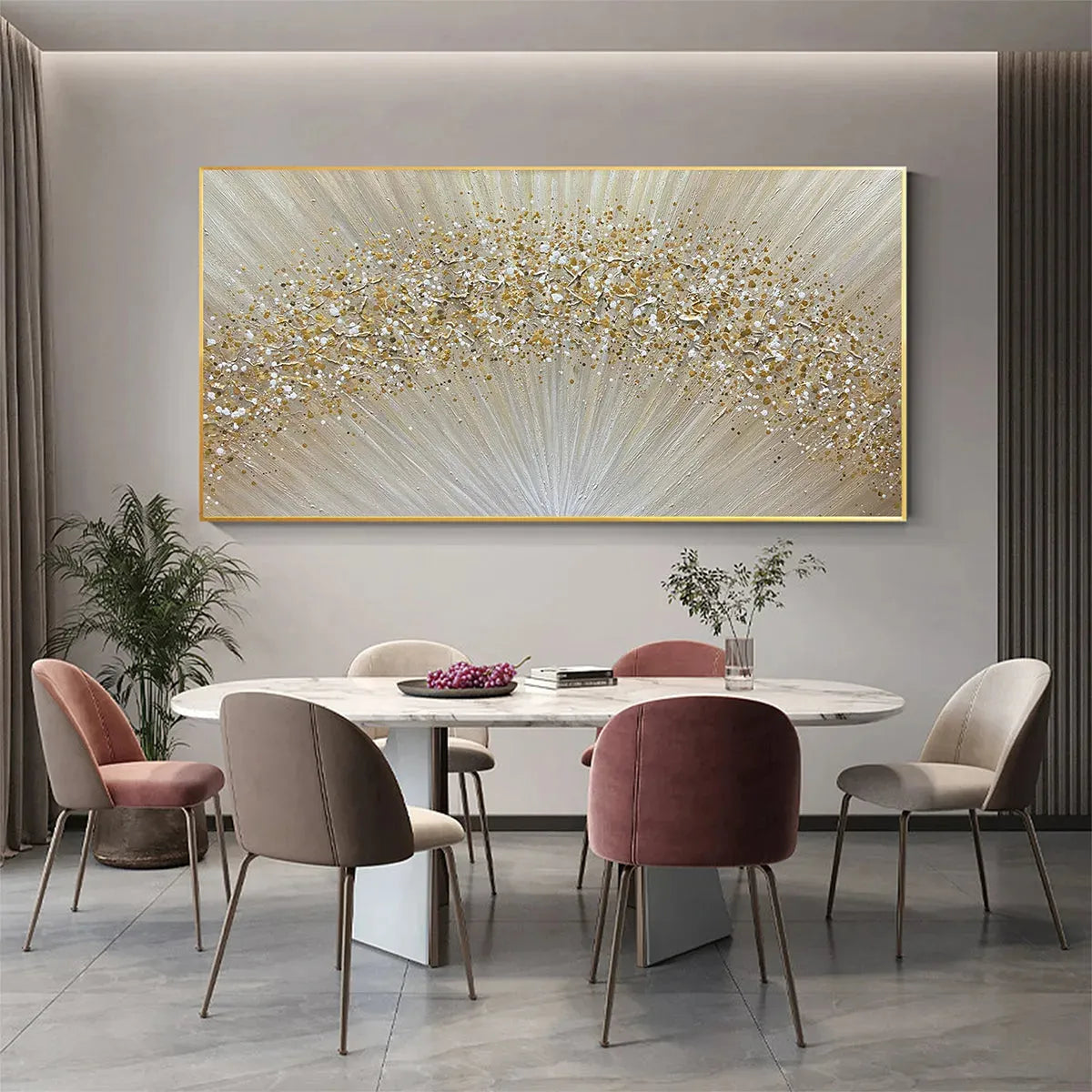 GOLDEN AURORA: Abstract Painting in Gold and Beige, Horizontal Canvas, Modern Wall Art