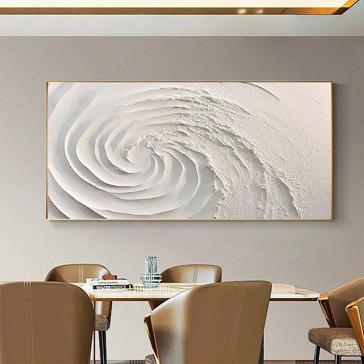 WHIRLWIND: Textured White Abstract Swirl Painting for Living Room