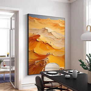 Original handmade impasto wall art: textured orange desert landscape painting for living room.