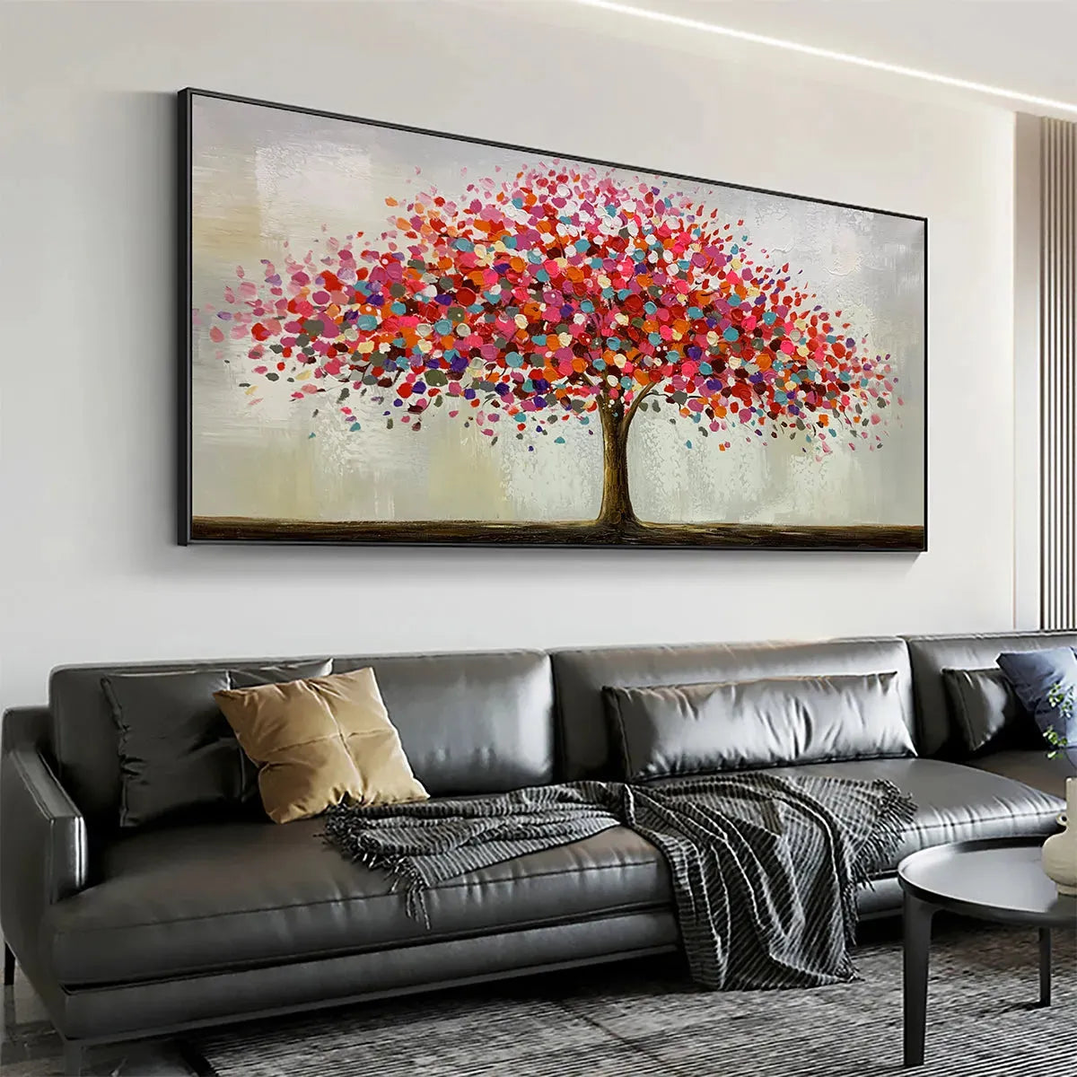 JEWEL TREE: Colorful Abstract Tree Painting, Impasto Texture, Horizontal Canvas, Modern Wall Art