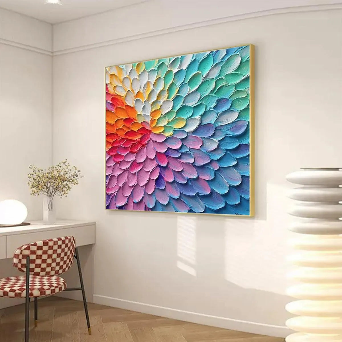 RAINBOW BURST: Textured Abstract Painting in Rainbow Colors